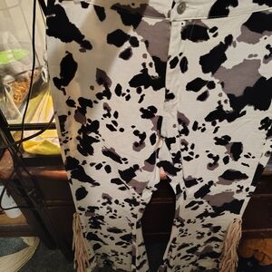 Peach Love California Black and White Cow Print Pants